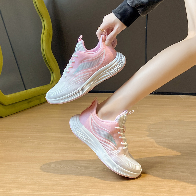 Ddmysports Ins Korean Style New Flyknit For Women Spring Student Sports Running Casual Shoes Thick Sole Height Increasing W Outdoor Shoes