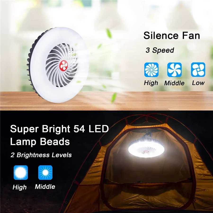 TIRVOSE 54LED Multifunction Fan Camping Light Outdoor Tent Lamp USB Rechargeable Portable Lanterns Emergency Night Market Lights W250613