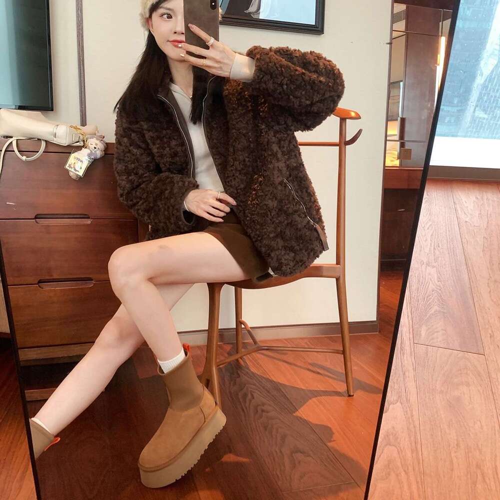 Grape Mom Studiolee Warm Thick Sole Patchwork Zipper Leg-High Slimming Snow Boots for Women Autumn Winter