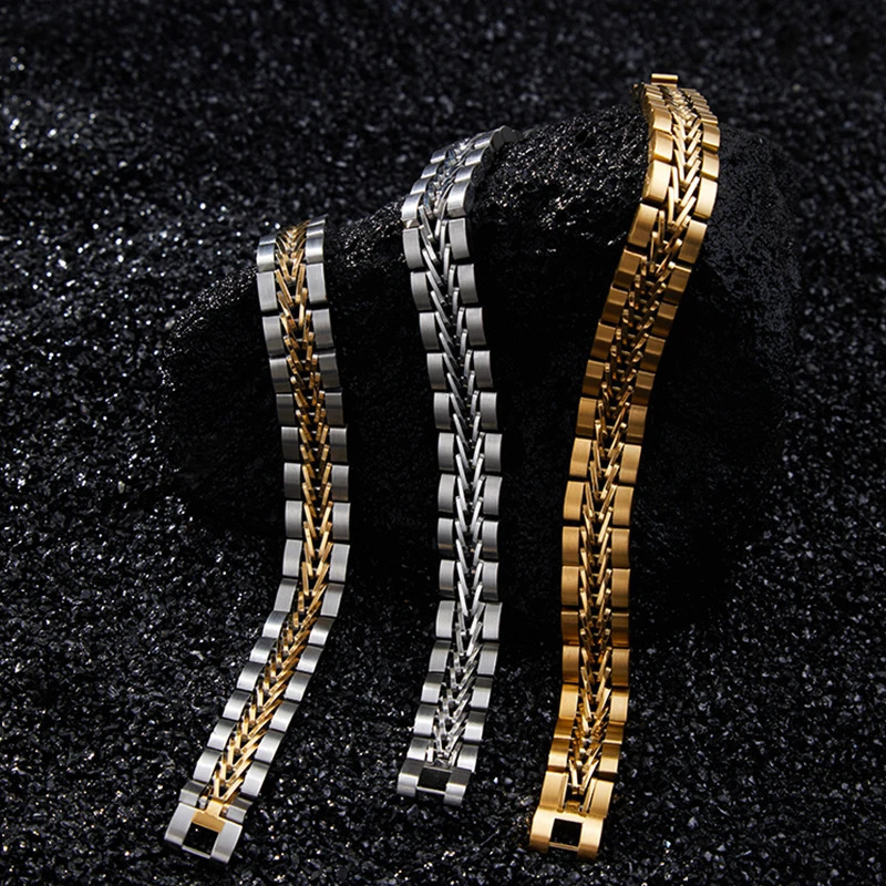 ROXI | 2025 Stainless Steel Cuban Bracelet for Men Charm Party Jewelry Gold Plated Original Drop 250603