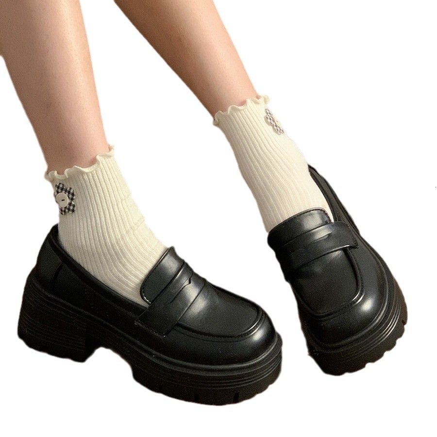 Ddmysports Platform Thick Sole Loafers For Women Spring And Autumn New French Chunky Heel Single British Style Versatile Leather Shoes Outdoor Shoes