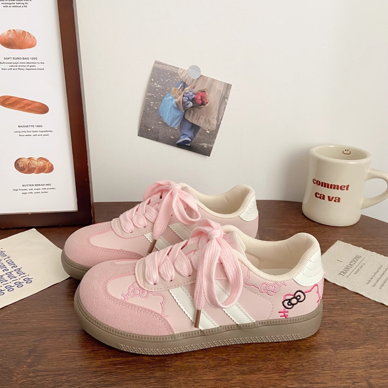 Ddmysports Cute Cat Embroidered German Training Shoes New Korean Style Niche Chic Versatile Casual White Sneakers For Women Outdoor Shoes