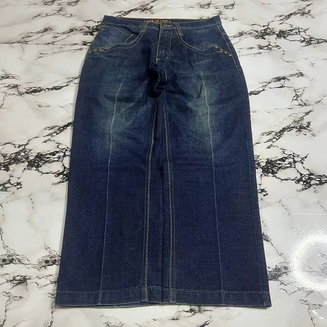 Womens Loose High Waist Y2K Jeans Street Trend Hiphop Blue Wideleg American Retro Patch Printed Straight Pants 250612