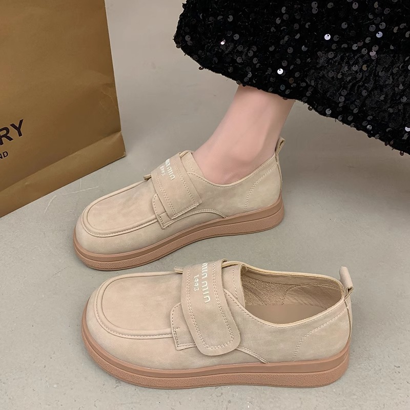 Ddmysports Niche Magic Tape Single Shoes For Women Spring New Flat Versatile Round Toe Daily Soft Sole Slip On Loafers Outdoor Shoes