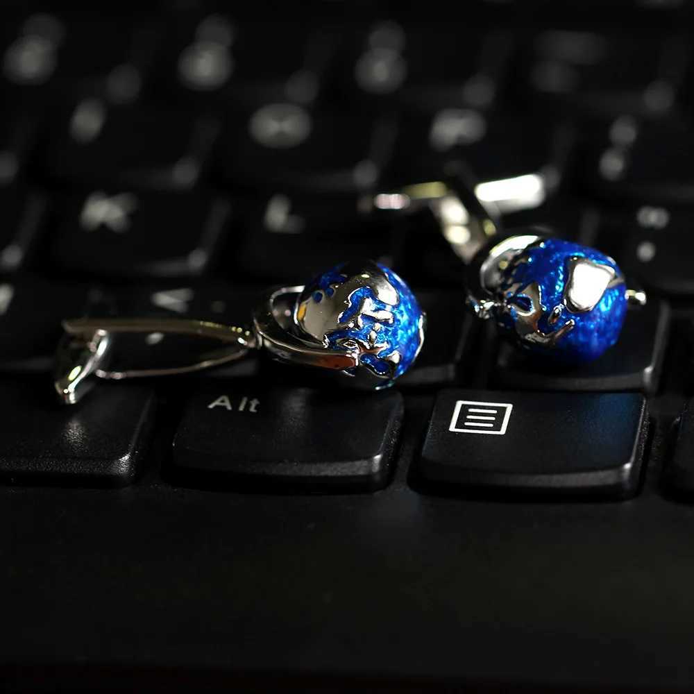 High quality blue rotatable globe mens shirt cufflink sLeeve French shirt cufflink giftXJ250614