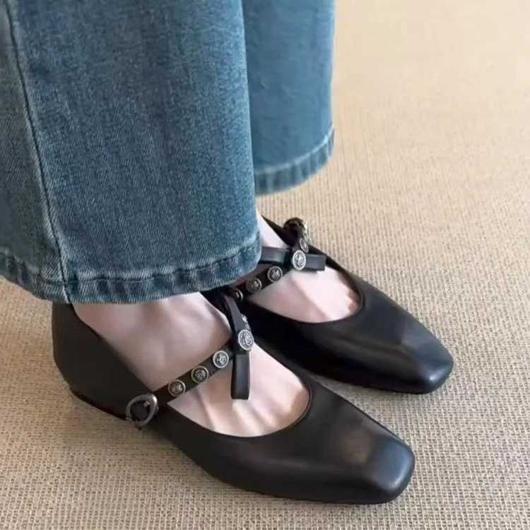 Marie Janes Shoes Women Square Toe Flat Sandals Woman Loafers 2025 Shallow Trend Summer Soft Leather Dress Comfort Casual Shoes XJ250614