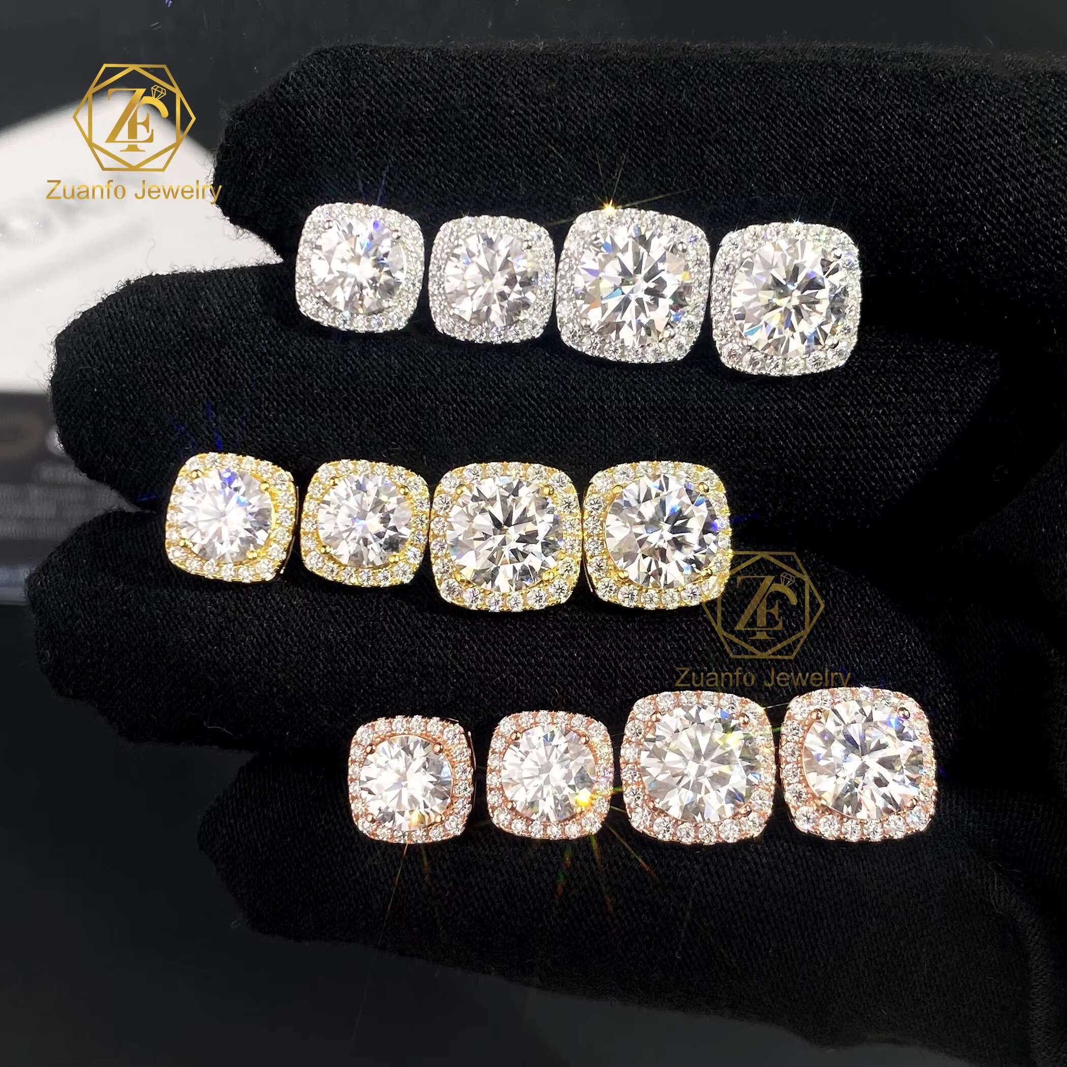 1ct 2Carat 925 Sterling Silver Base Waterproof Ear Studs Jewelry 18k Gold Plated Round Moissanites Stud Earrings for Women