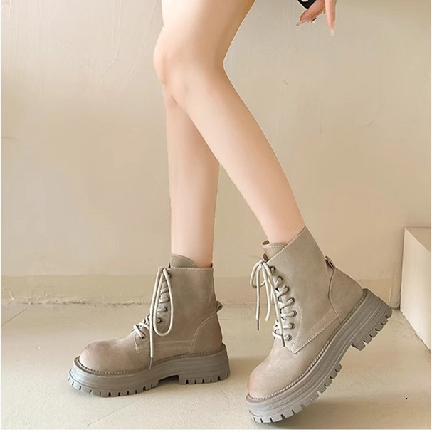 Ddmysports Flip Cover Martin For Women Early Autumn New Single Thick Sole Two Way Short Yellow Boots Trend Outdoor Shoes