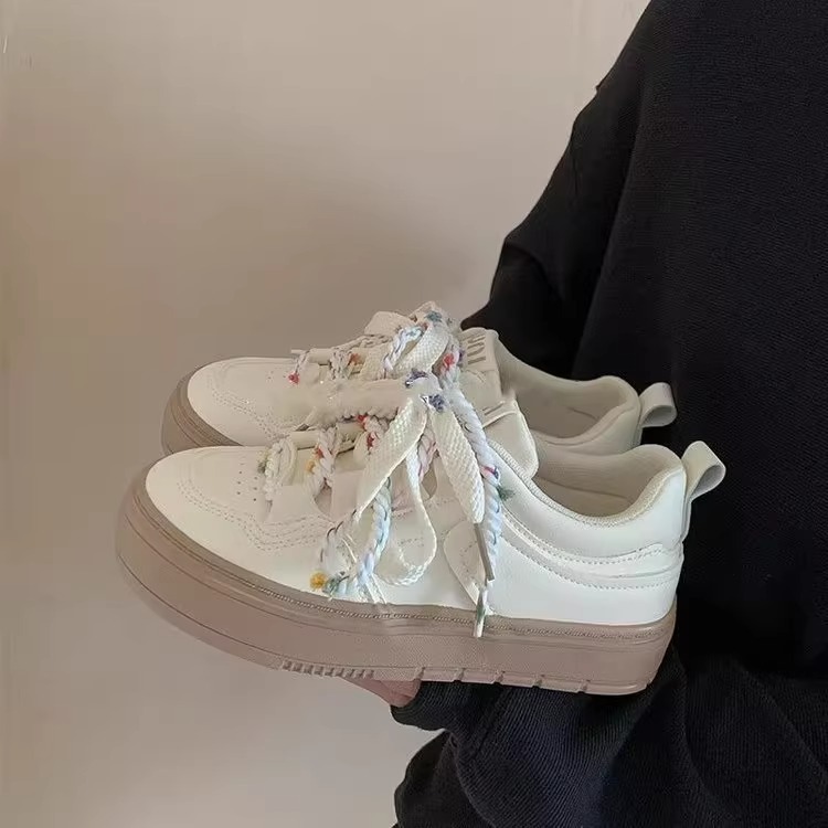 Ddmysports New Leather White Thick Sole Casual Versatile Sneakers To Match Skirts Make Feet Look Smaller Spring And Autumn Women S Shoes Outdoor Shoes
