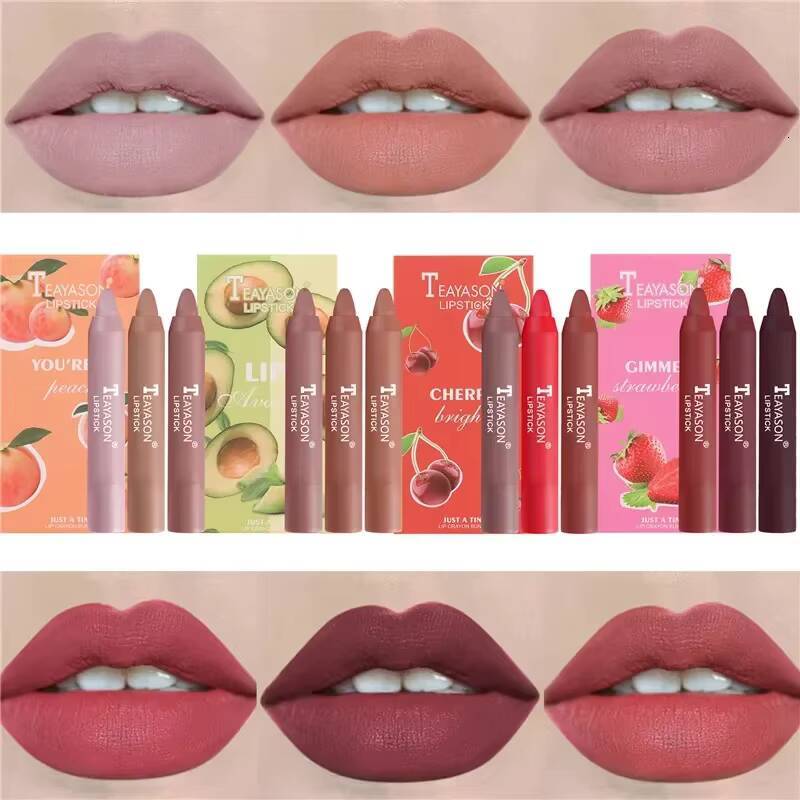 3pcs/set Velvet Matte Lipsticks Set Long Lasting Waterproof Sexy Red Nude Lip Stick Tint Pen Natural Makeup Beauty Cosmetic happy