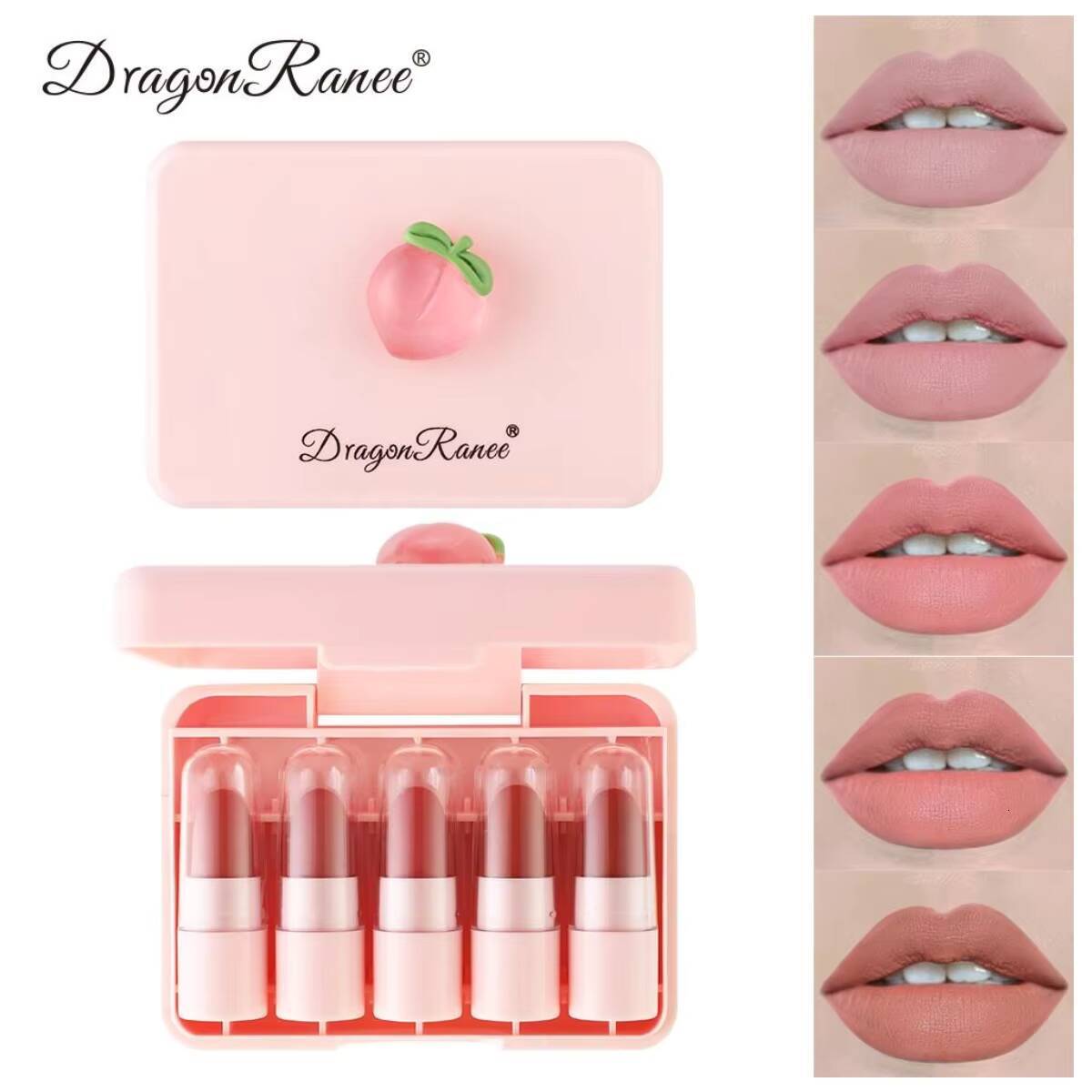 Five Set, Long-Lasting Matte, Suitable for All Skin Types, Non-Fading Delicate Fruity Texture, Portable Travel Size Makeup Lipstick happy