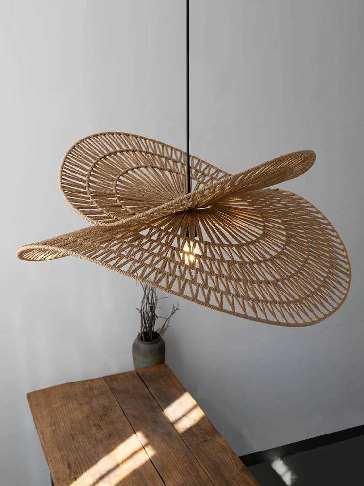Wabi Sabi Pendant Light Retro handmade rattan lamp Creative Hemp Rope woven lightshade dining room lighting Loft farmhouse light XJ2500613
