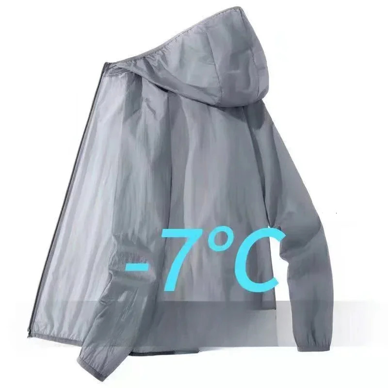 Men Summer Thin Sun Protection Jacket Outdoor Zipper Hooded Loose Casual Outerwear UVproof Breathable Quick Dry Cycling Coats 250614