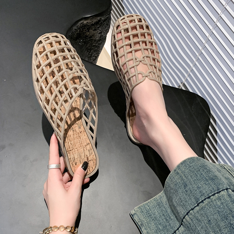Ddmyoutdoor Ddmyoutdoor Summer New Style Woven Mesh Slippers Hollow Transparent Jelly Shoes Women Flat Outdoor Closed Toe Beach Clogs Outdoor Shoes