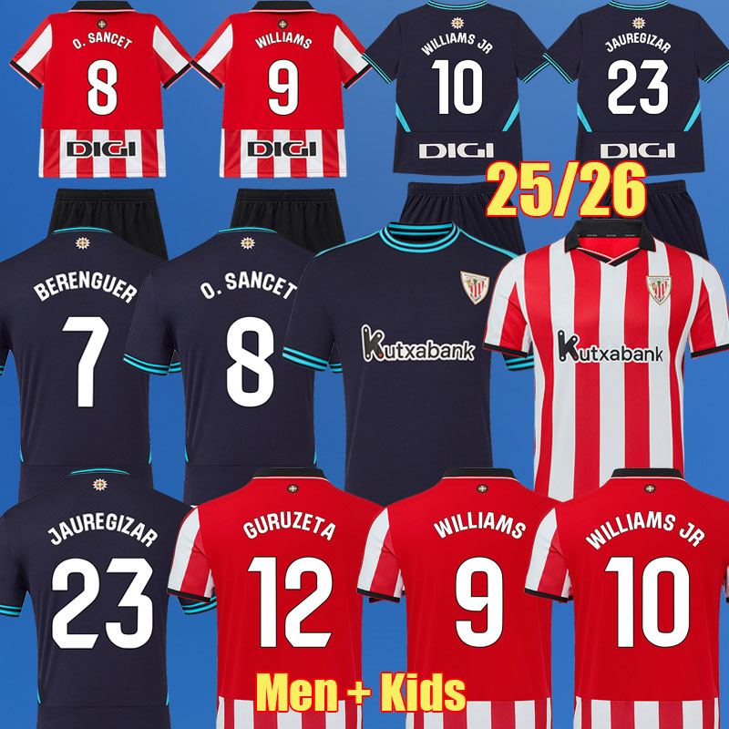 25 26 Club Bilbao Soccer Jerseys BERENGUER 2025 GURUZETA Athleticses WILLIAMS JR Football shirt JAUREGIZAR PAREDES YERAY camiseta O SANCET Men Kids Equipment 111