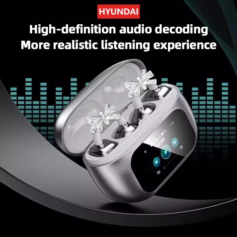 HYUNDAI Top butterfly Headphones Design LCD Full Color Touch Screen Audio Wireless for Music Phone Calls with earrings Bow tie suower C02
