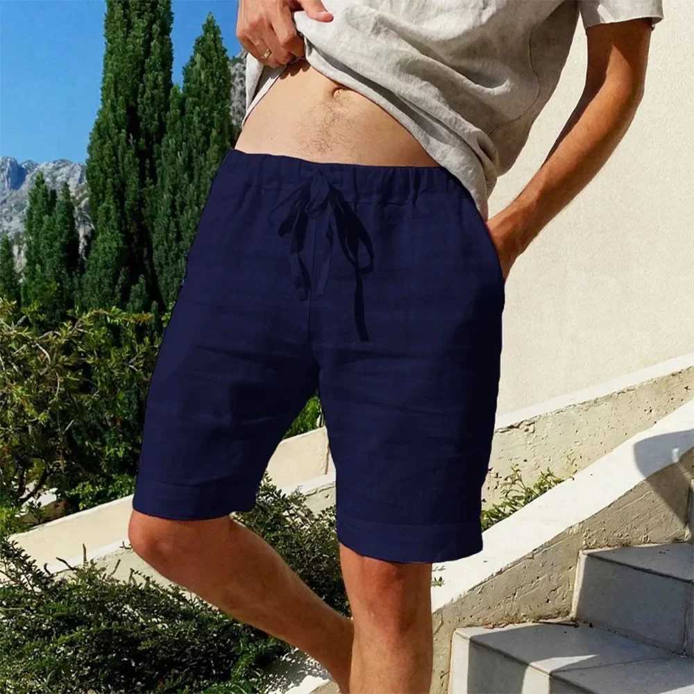 Summer New Mens Cotton Linen Breathable Shorts Hawaiian Beach Pants Male Solid Color Trousers Loose Versatile Streetwear W250614