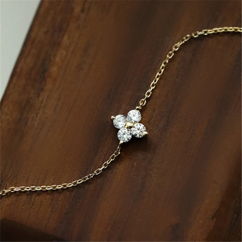 CANNER Real S925 Sterling Silver Mini Zircon Flower Pendant Bracelet Chain for Womens Fine Jewelry Gifts Gold Bracelets Bangles 250610