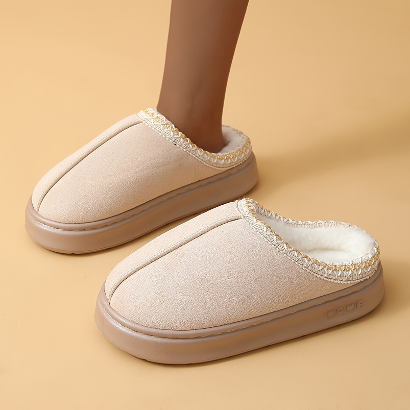 Winter - Thickened Non-Slip EVA Sole, Soft Fabric Indoor Home Shoes with Lace-Up Design, Warm and Lightweight Slip-On Suitable for Cold Floors Black /