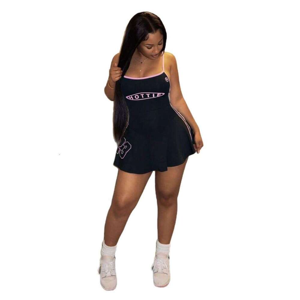 New Fashion American Style Printed Spaghetti Strap Slim Fit Stretch Sexy A-Line Short Dress For Women B5