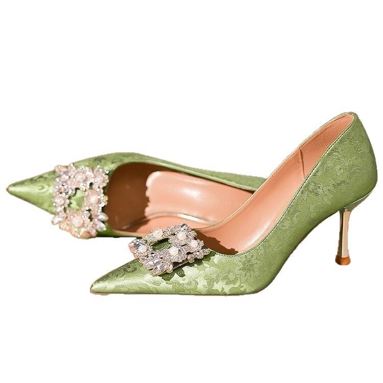 Ddmyoutdoor New Style Rhinestone Pointed Toe Stiletto Pearl Wedding Bridesmaid Shoes Elegant Commuter Professional Heels For Women Outdoor Shoes