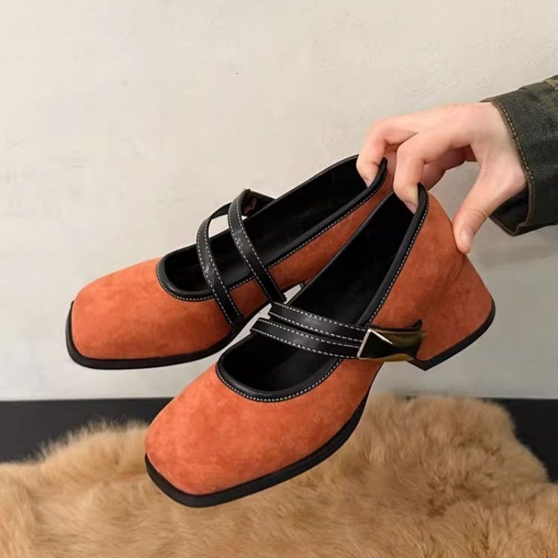 Ddmysports Spring New Square Toe Shallow Mouth Mary Jane Versatile Niche One Strap Chunky Heel Single Shoes High Heels Outdoor Shoes