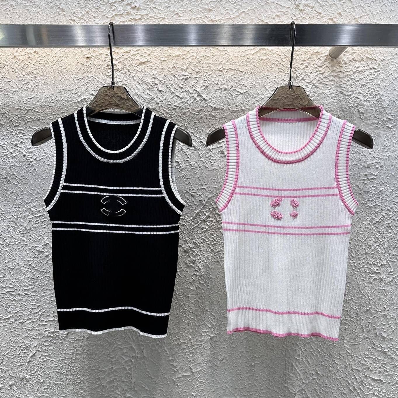 Women color block knitted logo embroidery stripe designer vest tanks camis SML