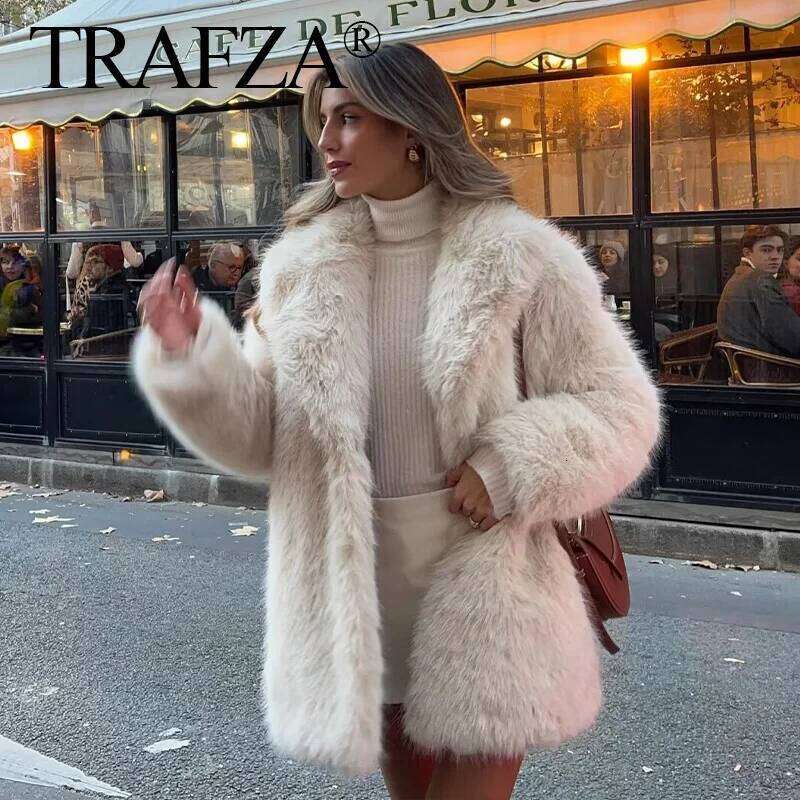 Winter Female Chic Solid White Casual Warm Thicken Faux Fur Coat Fashion Woman Chill Long Sleeve Outerwear