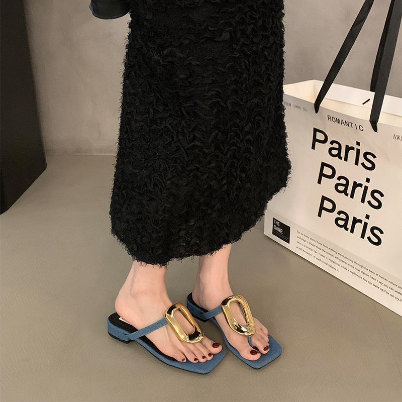 Ddmyoutdoor French Style Women S Low Heel Sandals For Spring New Niche High End Sense Elegant Toe Post Flip Flops Outdoor Shoes