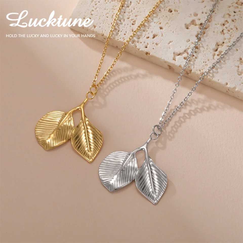 Lucktune Fashion Gold Color Double Pendant Necklace StainlESS Steel Plant ShAPe Necklace For Women TrenDY Jewelry Gift Sale Z250614