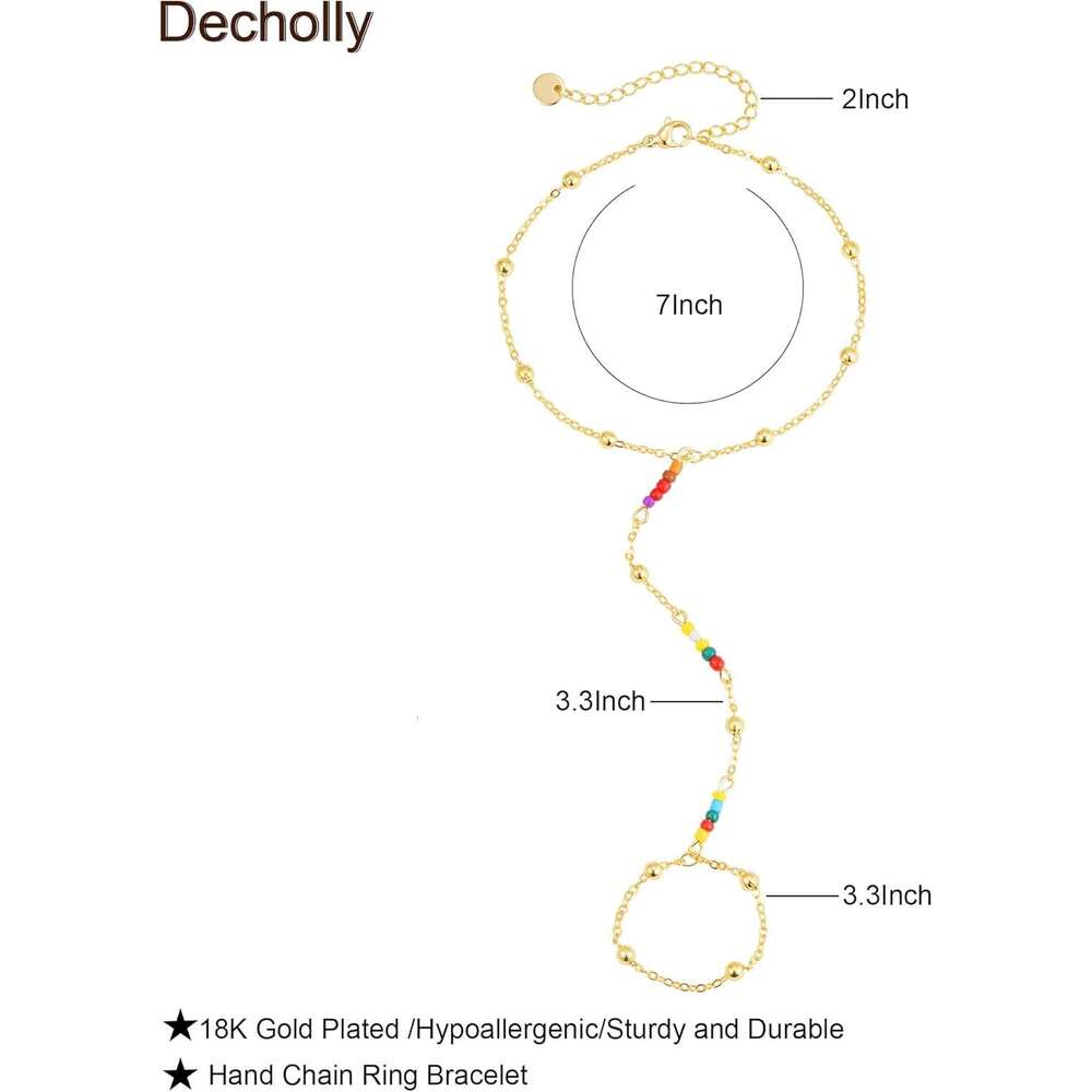 - 14K Real Plated Dainty Stackable Paperclip Link Hand Chain Bracelet Ring Gold Bracelets for Women Trendy