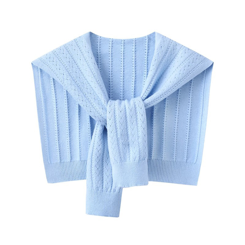 K1019 Korean style solid color hollow knitted small shawl female 2025 new style outer knotted waistcoat spring and summer fashion warm shoulder