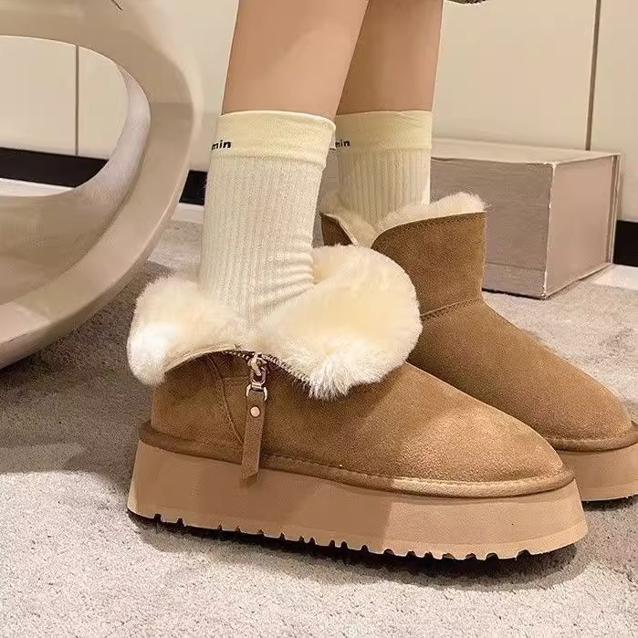 Ddmysports Thick Soled Snow For Women New Winter Fleece Lined Sheepskin Thickened Northeastern Cotton Shoes Slip On Boots Outdoor Shoes
