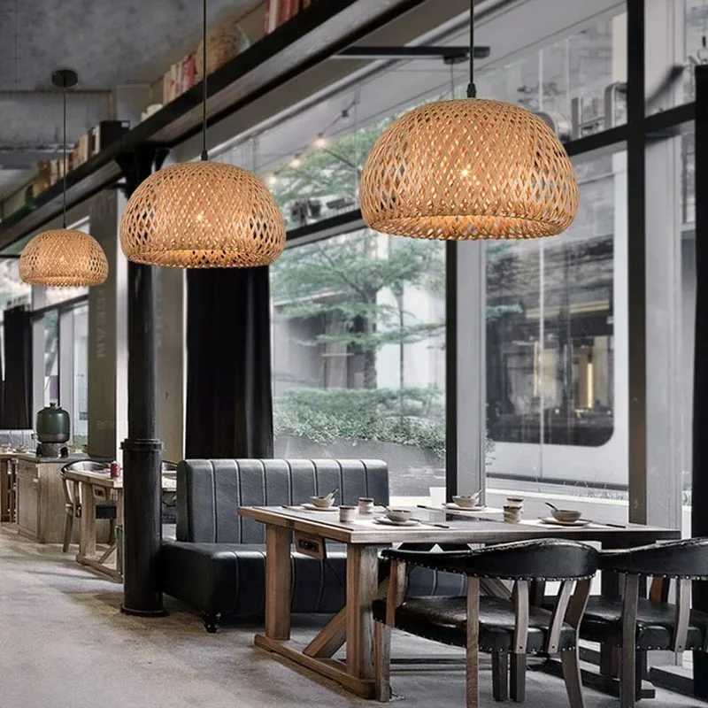 Bamboo Hanging Lamp Pendant Ceiling Light Rattan Wicker Lustre Hand Knit Braiding Suspended Home Dining ceiling chandelierXJ2500613