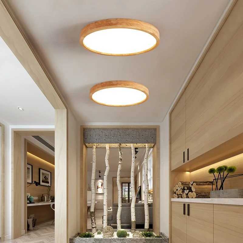 Nordic LED Ceiling Light Ultra-Thin Wood Grain Simple Minimalist Original Wooden Lighting Fixture For Bedroom Living RoomXJ2500613