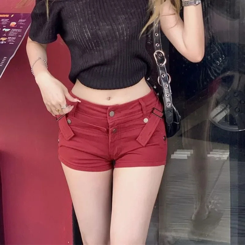Classic Retro Red Womens Denim Shorts Y2k Harajuku Female Short Jeans Pants Wholesale Outfits Trend Low Price 250613