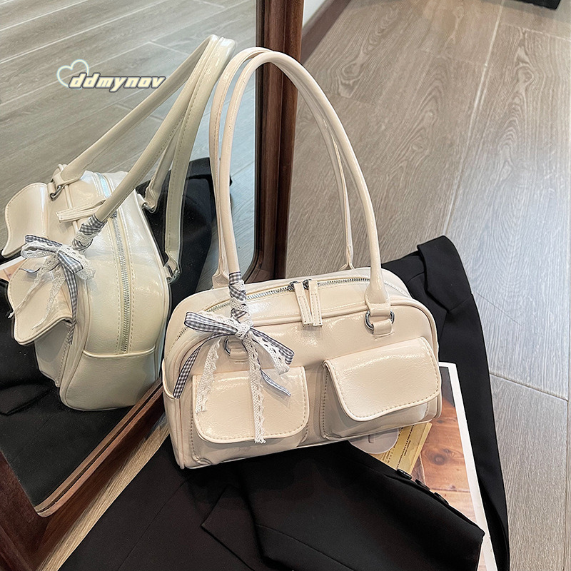 Korean Seo Ye-jung Embroidered Sister Same Style Standoil Bowling Niche Boston Shoulder Handbag Underarm Bag ddmynov