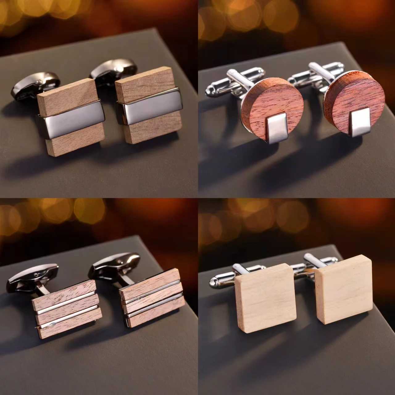 High Quality Copper Geometric Wooden Cufflinks for Men Wedding Birthday Daily Cuff Buttons Fashion Male Jewelry Gifts XJ250614
