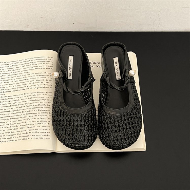 Ddmyoutdoor Hidden Wedge Woven Hollow Out Closed Toe Half Slippers For Women Outdoor Summer New Breathable Thick Sole Sandals To Match Skirts Outdoor 