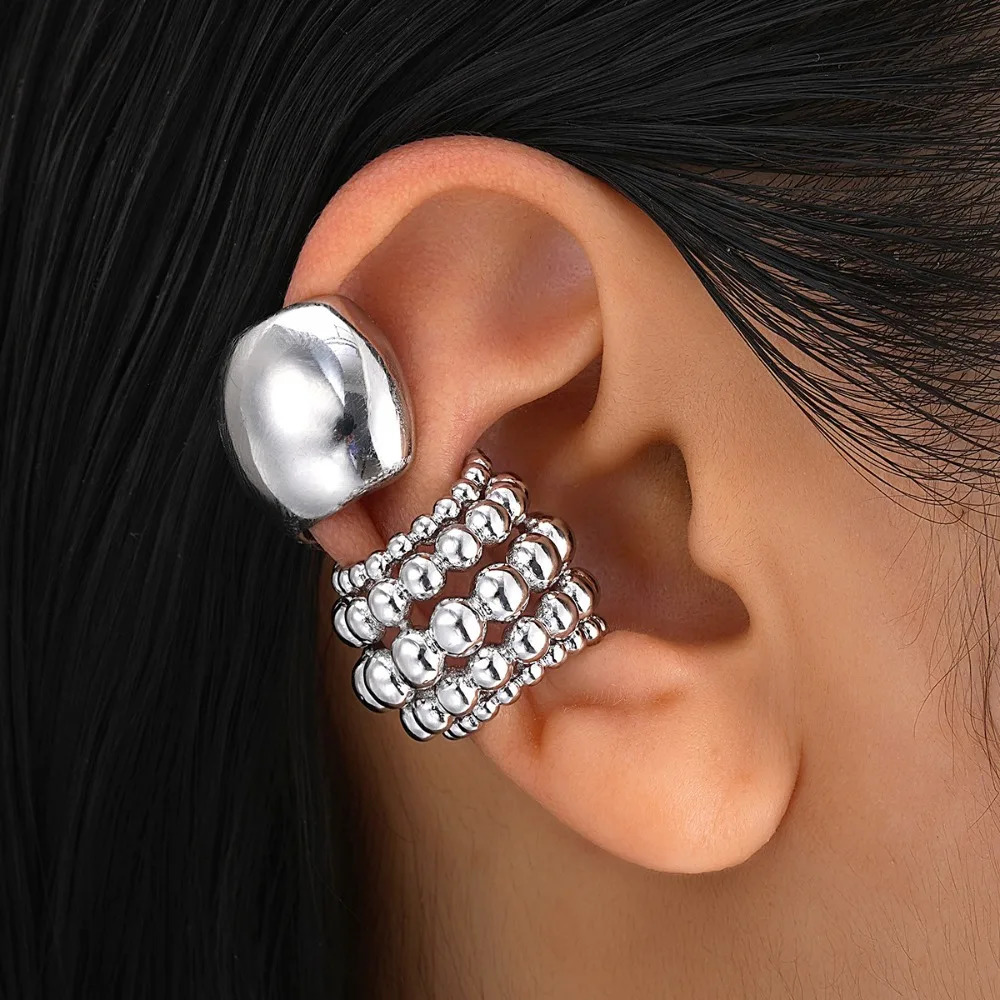 2pcs Set Personality n C-shape Multilayer Beaded Clip Earrings for Women Charm Piercing Hip Hop Rock Ear Cuff Jewelry 250610