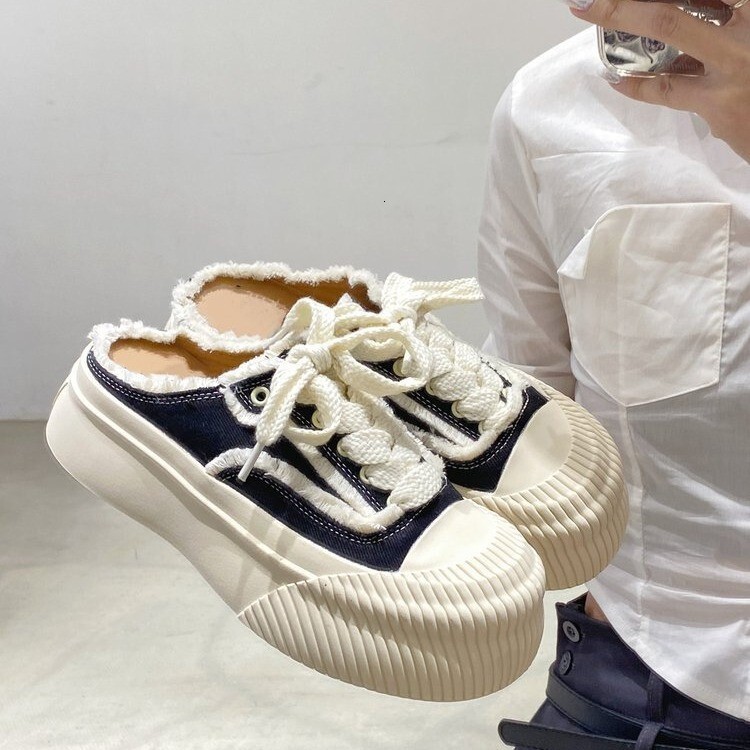 Ddmysports Black Thick Soled Canvas Women Spring And Summer Versatile White Sneakers New Style Large Head Casual Sports Shoes For Outdoor Shoes