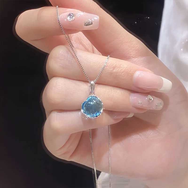 Blue Crystal Water Drop Pendant Necklaces For Women Short Clavicle Chain Choker Jewelry Girl Z250614