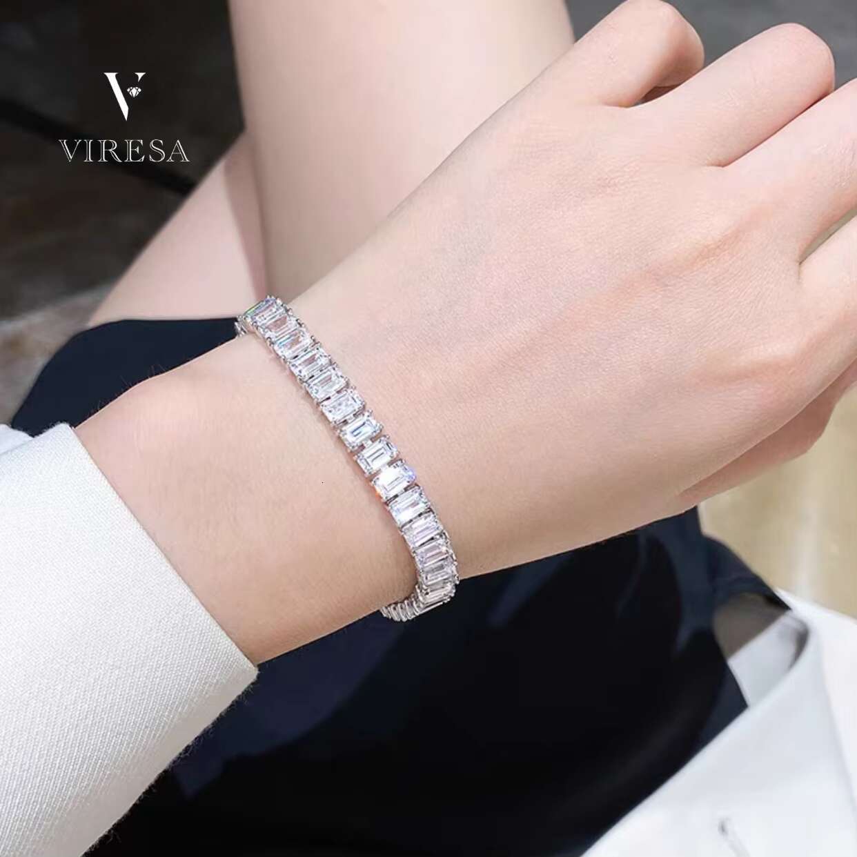 Hip Hop Style Sterling Silver Moissanite Tennis Chain Bracelet Unique Gemstone Jewelry Series