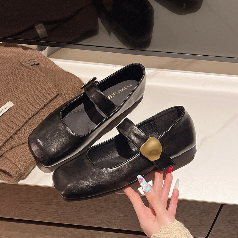 Ddmyoutdoor Spring Soft Leather Metal Buckle Square Toe Mary Jane Women S Flat Shoes Outdoor Shoes