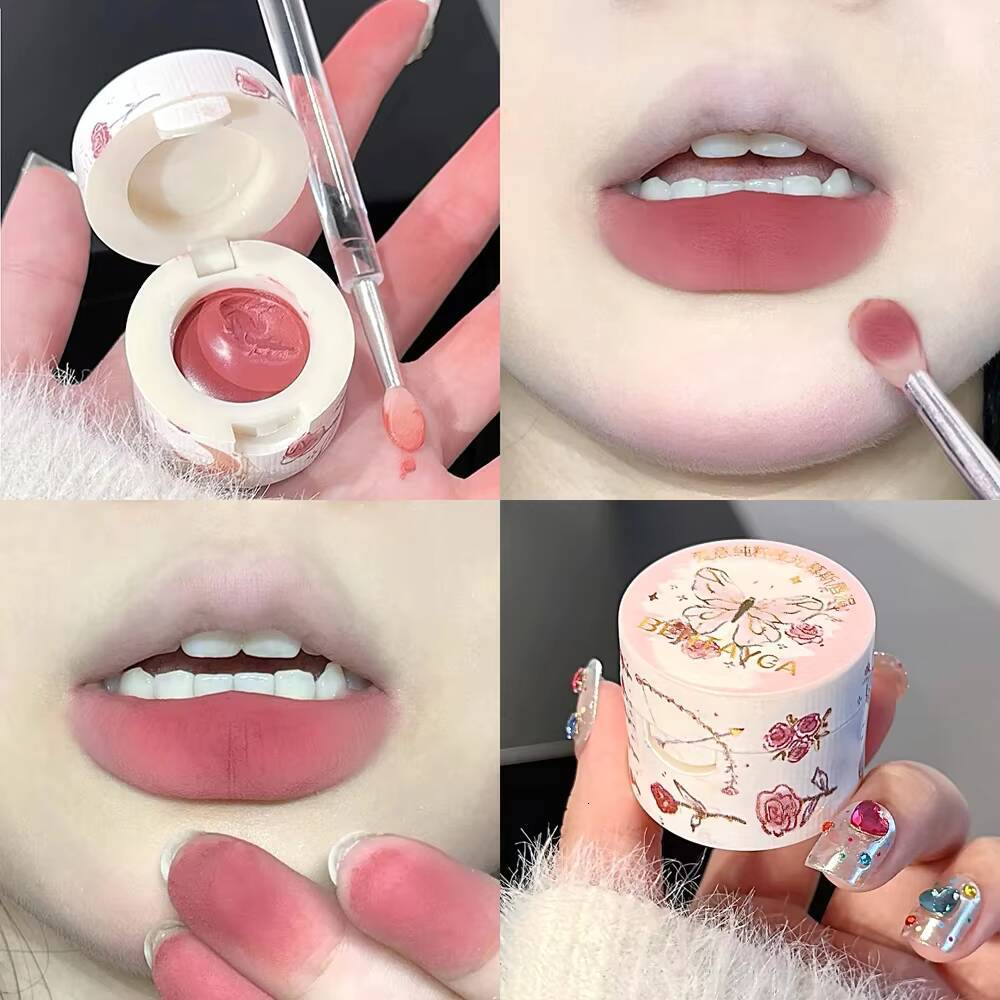 Mousse Canned Glaze Waterproof Liquid Lipstick Nude Pink Lips Cheek Tint Mud Makeup Gloss With Lip Brush Cosmetics happy