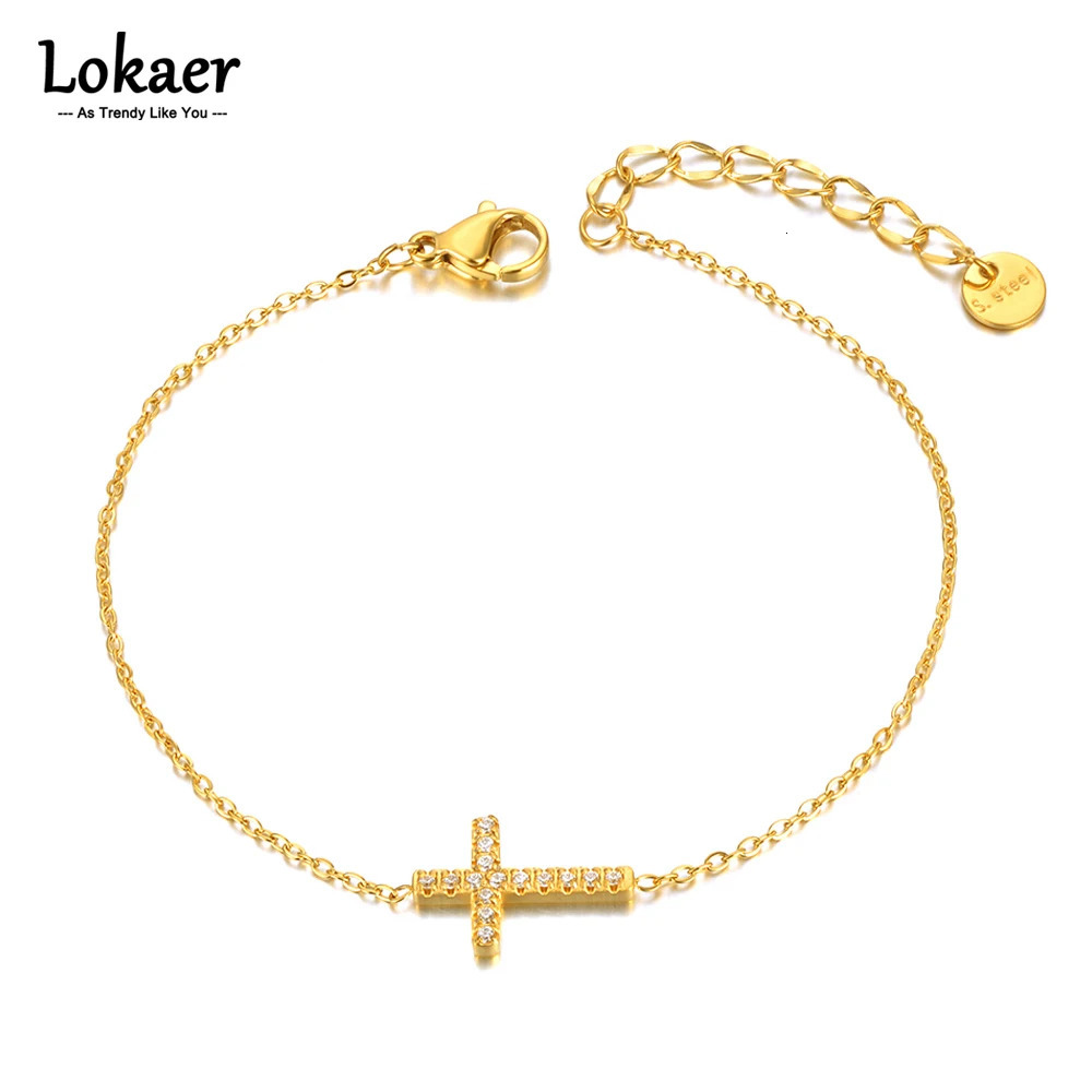 Lokaer Religious Cross Charm Bracelets For Women Men Classic Stainless Steel Cubic Zirconia Jewelry Pulseras Mujer B23005 250610