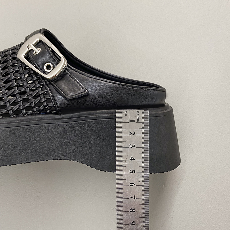 Ddmyoutdoor Platform Thick Sole Loafers New Spring Summer Versatile Woven Closed Toe Half Slippers For Petite Women Outdoor Shoes