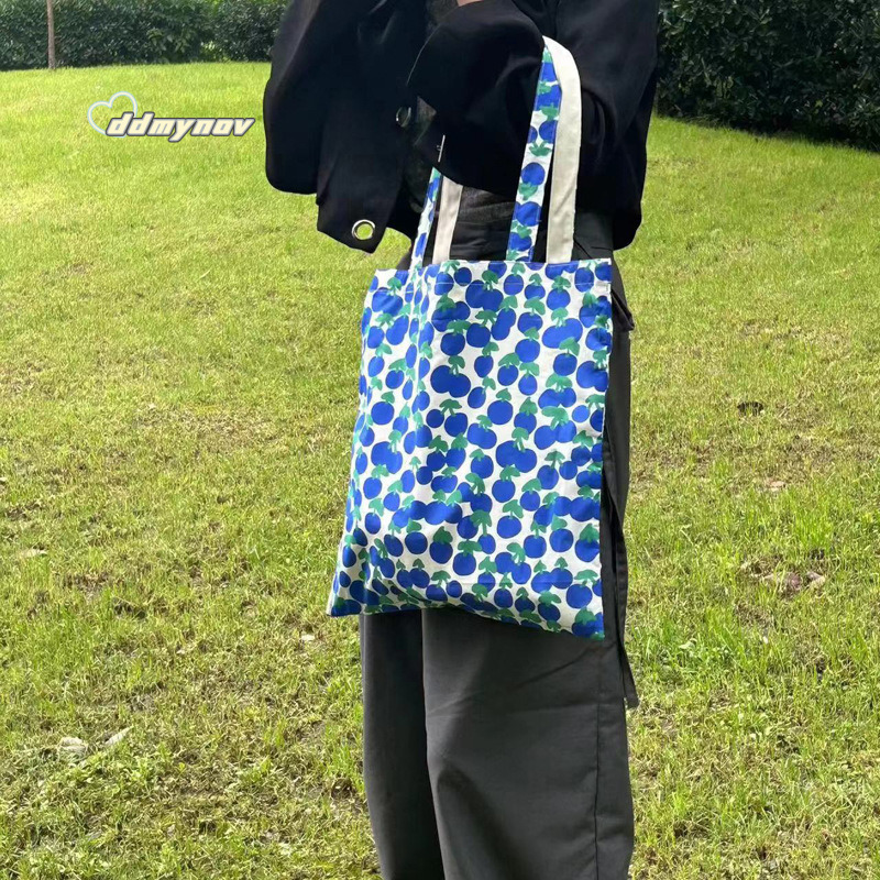 Summer New Printed Tote Little Cherry Large Capacity Canvas Niche Shoulder Bag ddmynov