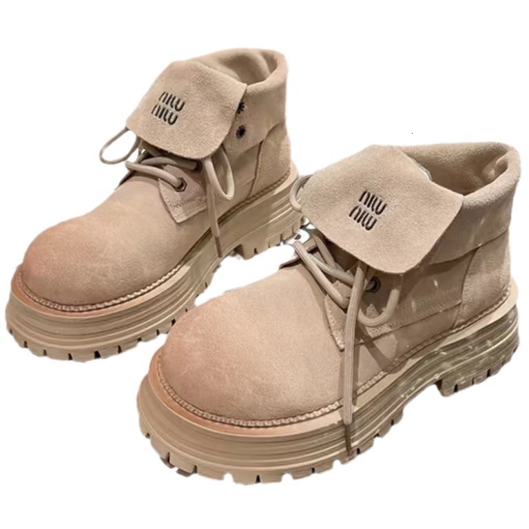 Ddmysports Flip Cover Martin For Women Early Autumn New Single Thick Sole Two Way Short Yellow Boots Trend Outdoor Shoes