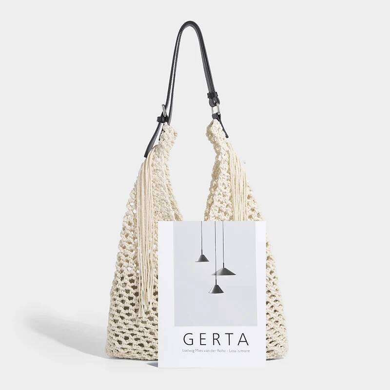 Women's Summer Bohemian Straw Weaving Tote 2025 New Designer Nylon Fabric Hollow Tassel with Large Capacity Beach Bag